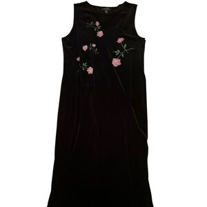 Impressions Black Dress with Pink Floral Design